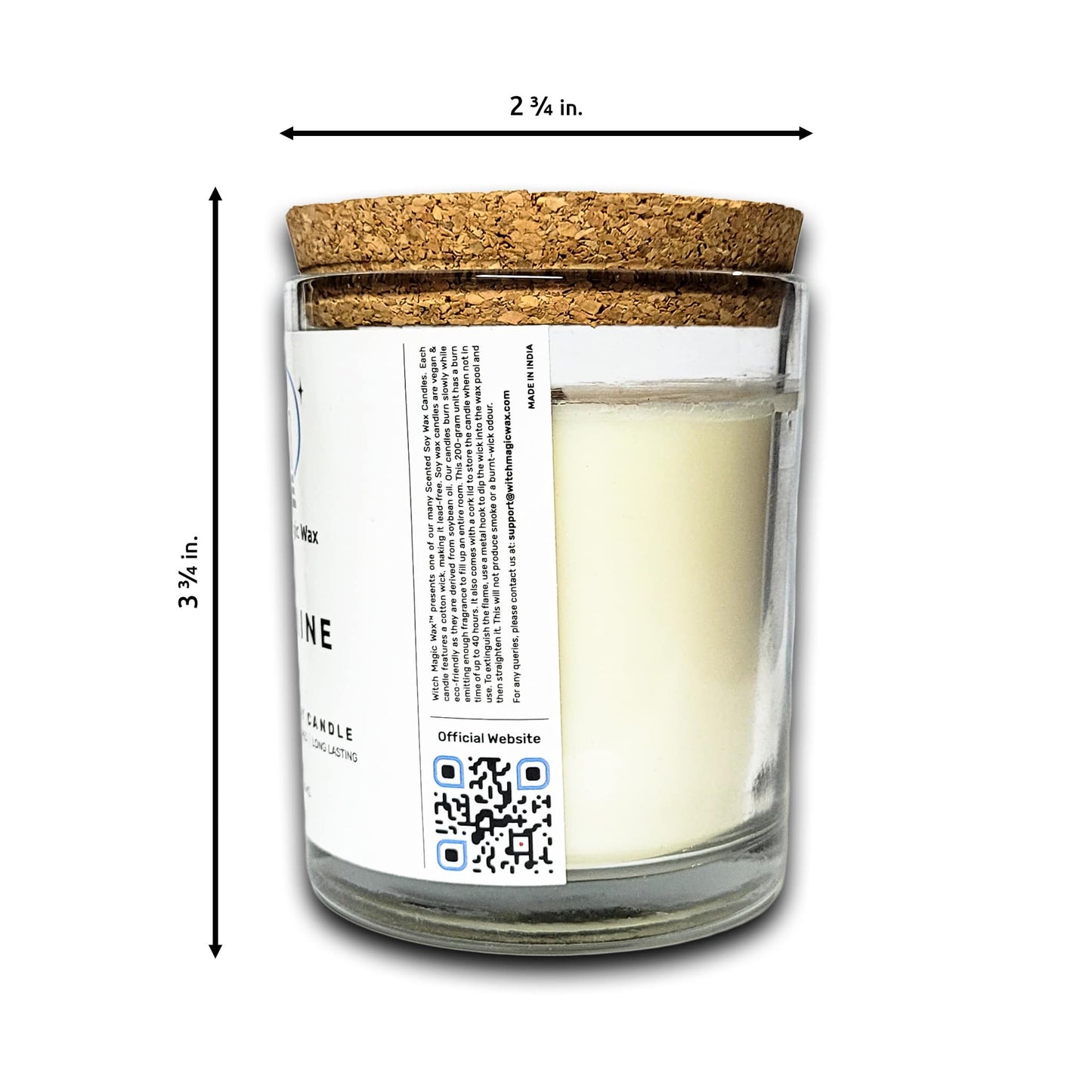 Jasmine Scented Soy Candle - Clear Glass Jar - Cork Lid - 200g