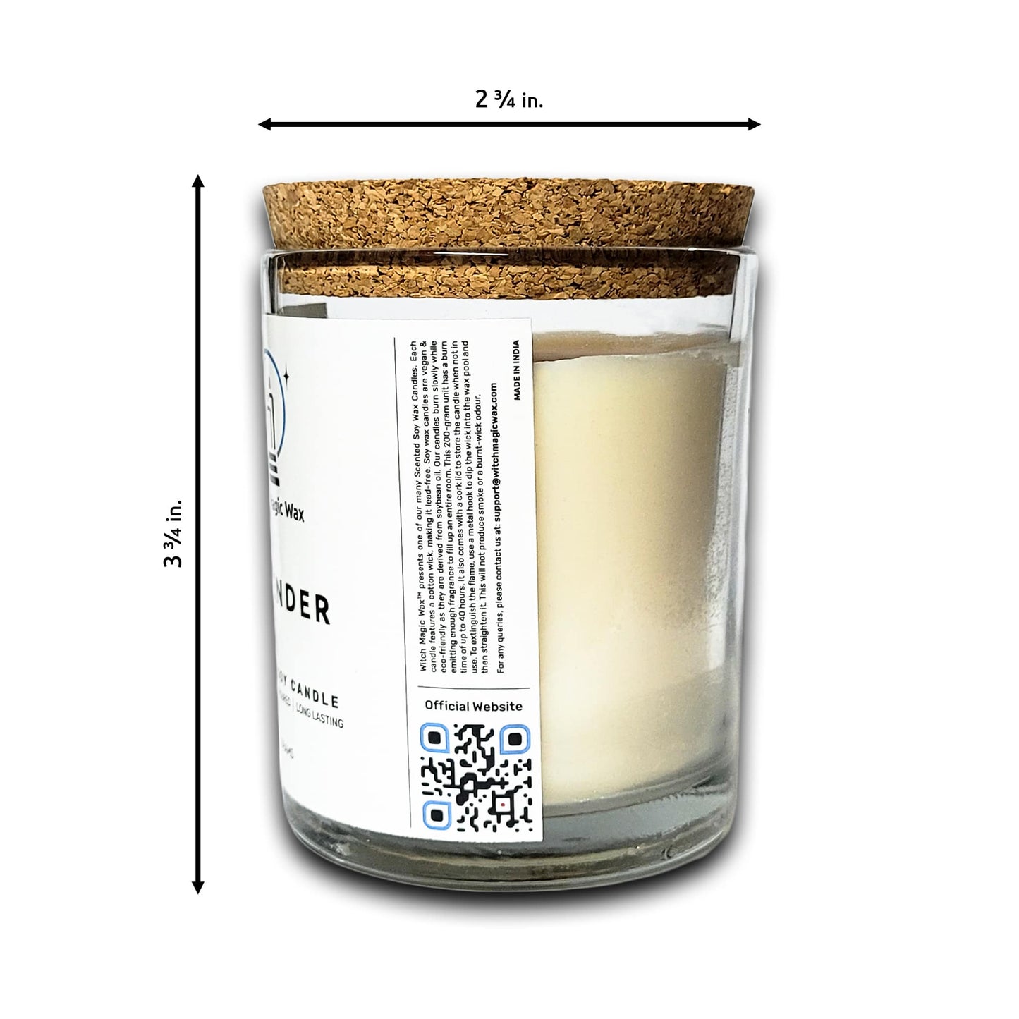 Lavender Scented Soy Candle - Clear Glass Jar - Cork Lid - 200g