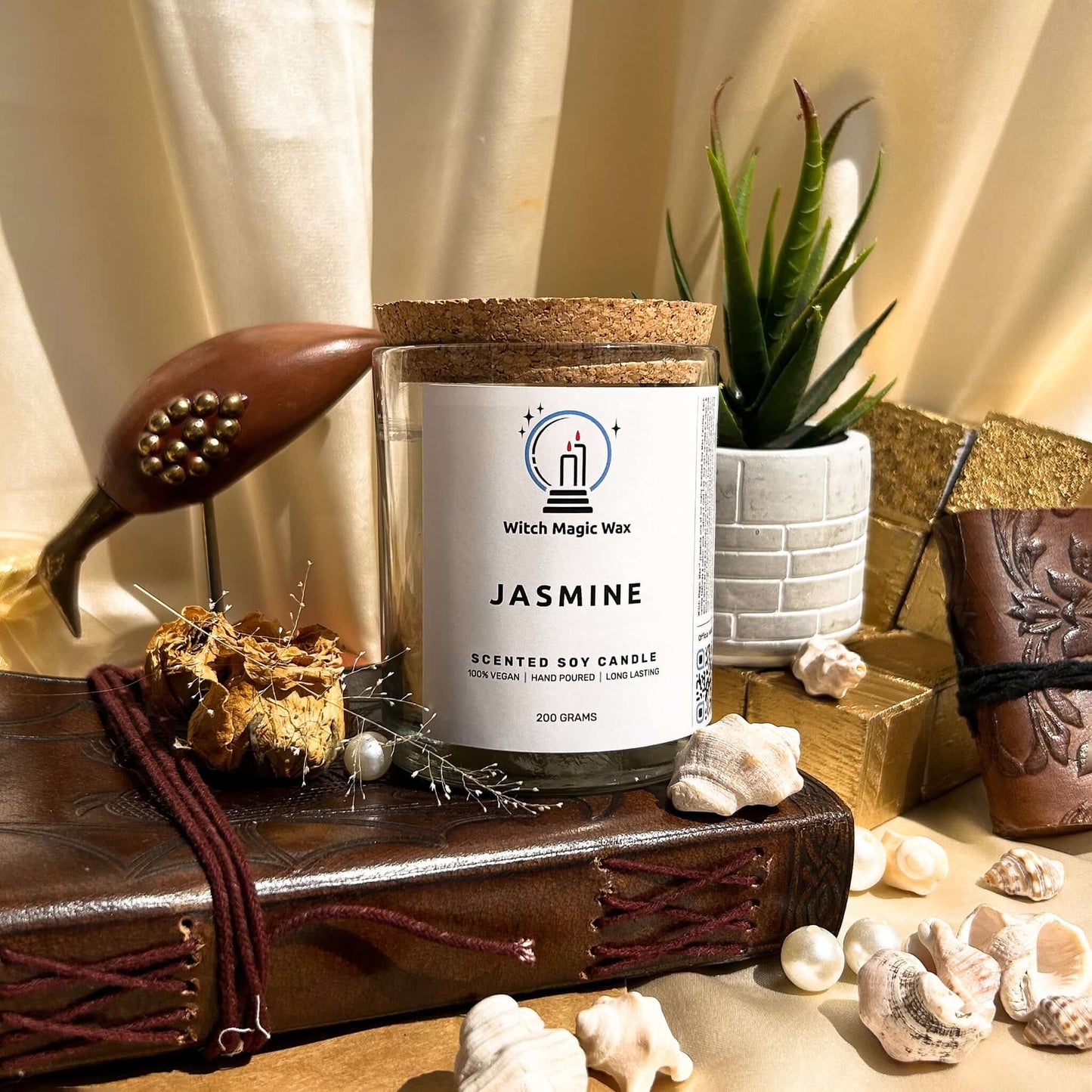 Jasmine Scented Soy Candle - Clear Glass Jar - Cork Lid - 200g