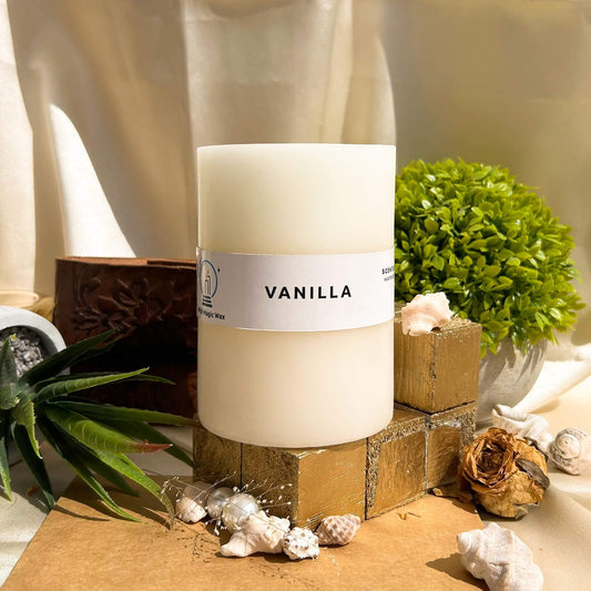 Vanilla Scented Paraffin Candle - Pillar - 400g