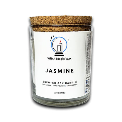 Jasmine Scented Soy Candle - Clear Glass Jar - Cork Lid - 200g