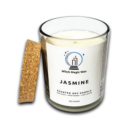 Jasmine Scented Soy Candle - Clear Glass Jar - Cork Lid - 200g