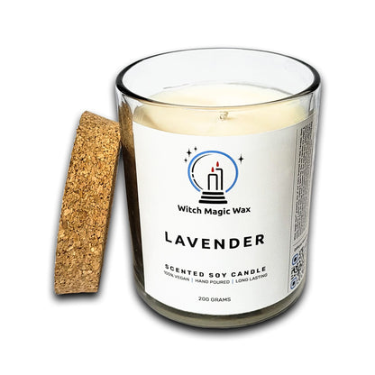 Lavender Scented Soy Candle - Clear Glass Jar - Cork Lid - 200g