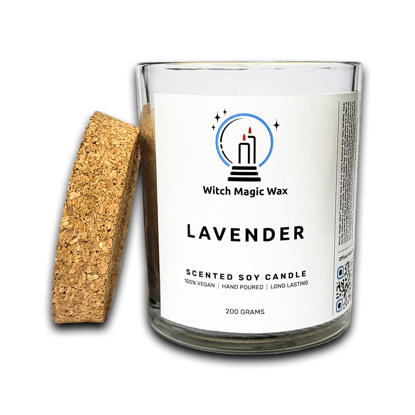 Lavender Scented Soy Candle - Clear Glass Jar - Cork Lid - 200g