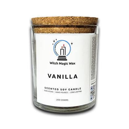 Vanilla Scented Soy Candle - Clear Glass Jar - Cork Lid - 200g
