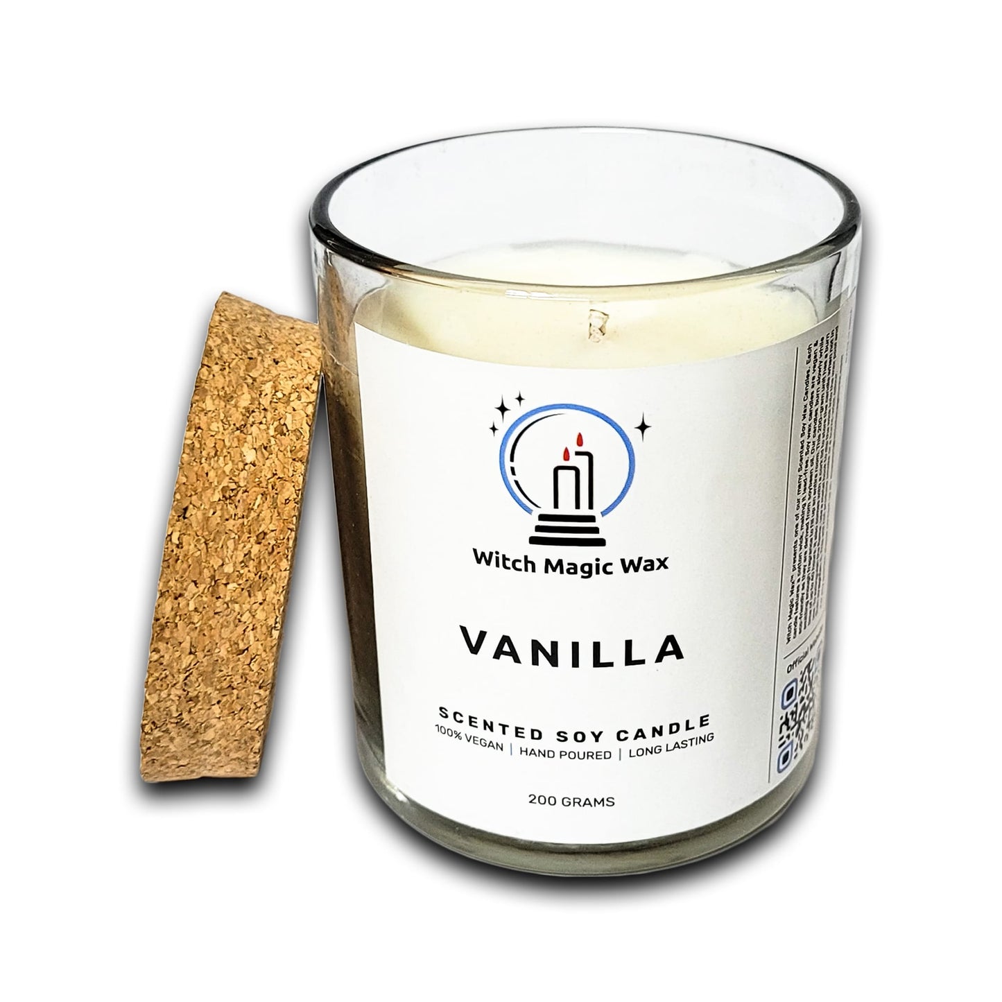 Vanilla Scented Soy Candle - Clear Glass Jar - Cork Lid - 200g