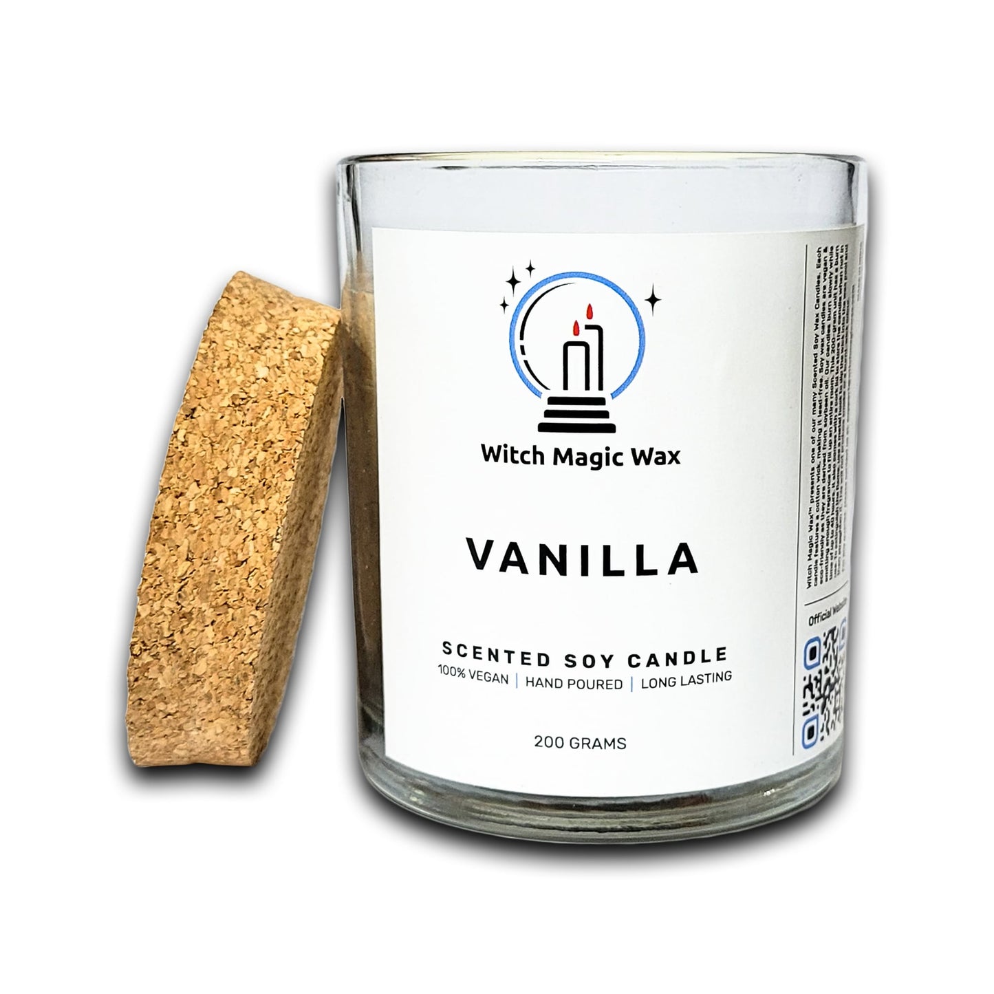 Vanilla Scented Soy Candle - Clear Glass Jar - Cork Lid - 200g
