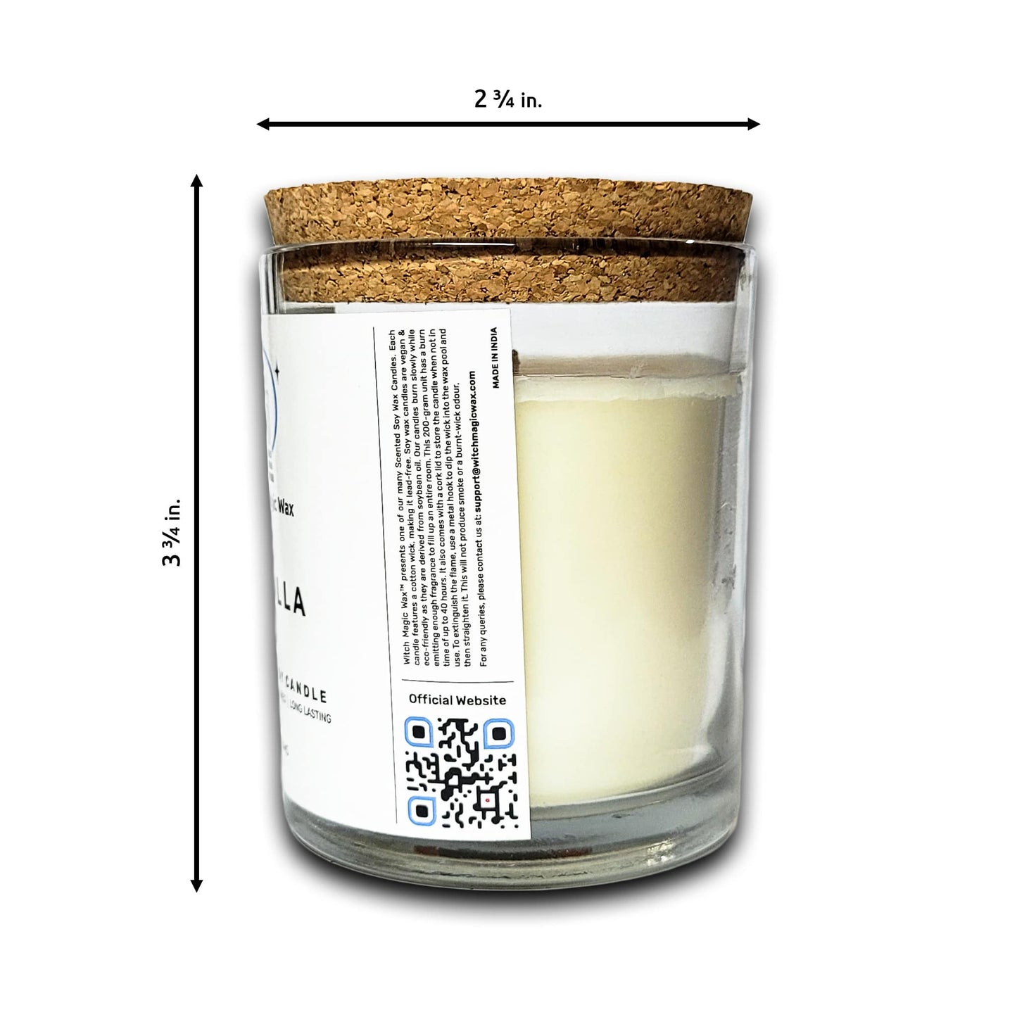Vanilla Scented Soy Candle - Clear Glass Jar - Cork Lid - 200g